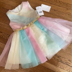 NWT Bonnie Baby Pink pastel tulle Easter dress blue yellow fancy 18 months